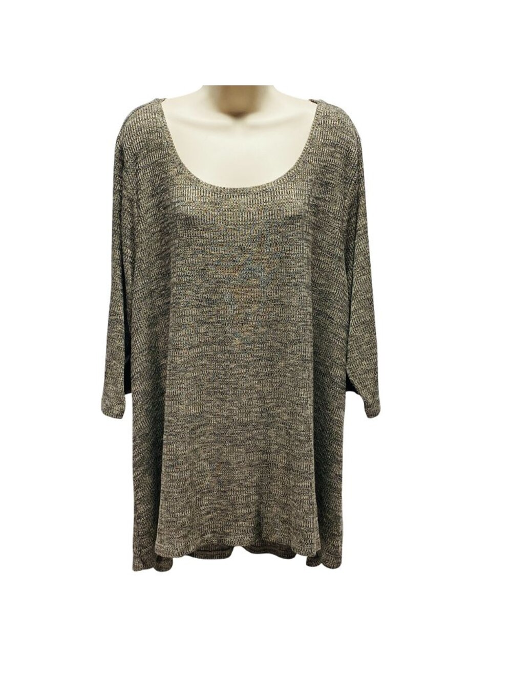Catherines Womens 2X Knit Tunic Top 3/4 Sleeve Scoop Neck Brown